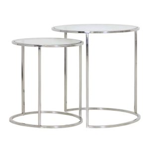 Bijzettafel Dennis nikkel + glas set van 2